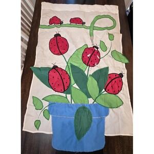Vintage Evergreen Ladybug Garden Flag Decor Flower Pot Plants Waterhose 46 x 29